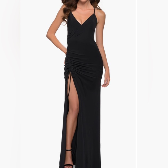 La Femme Ruched Jersey Sheath Gown - Picture 1 of 5